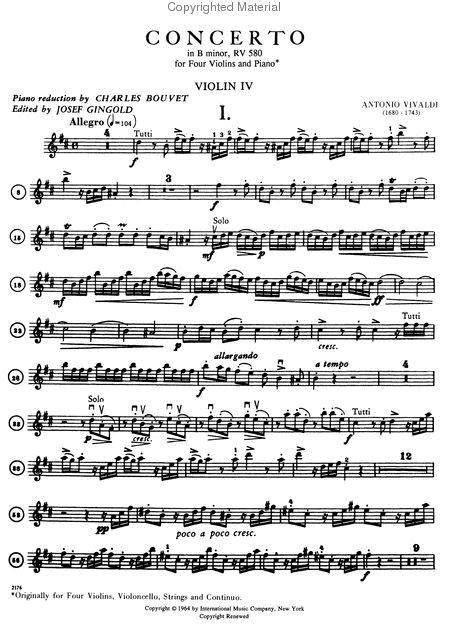 Concerto In B Minor, Op.3 No.10, For 4 Violins Violoncello Strings And Basso Continuo RV580